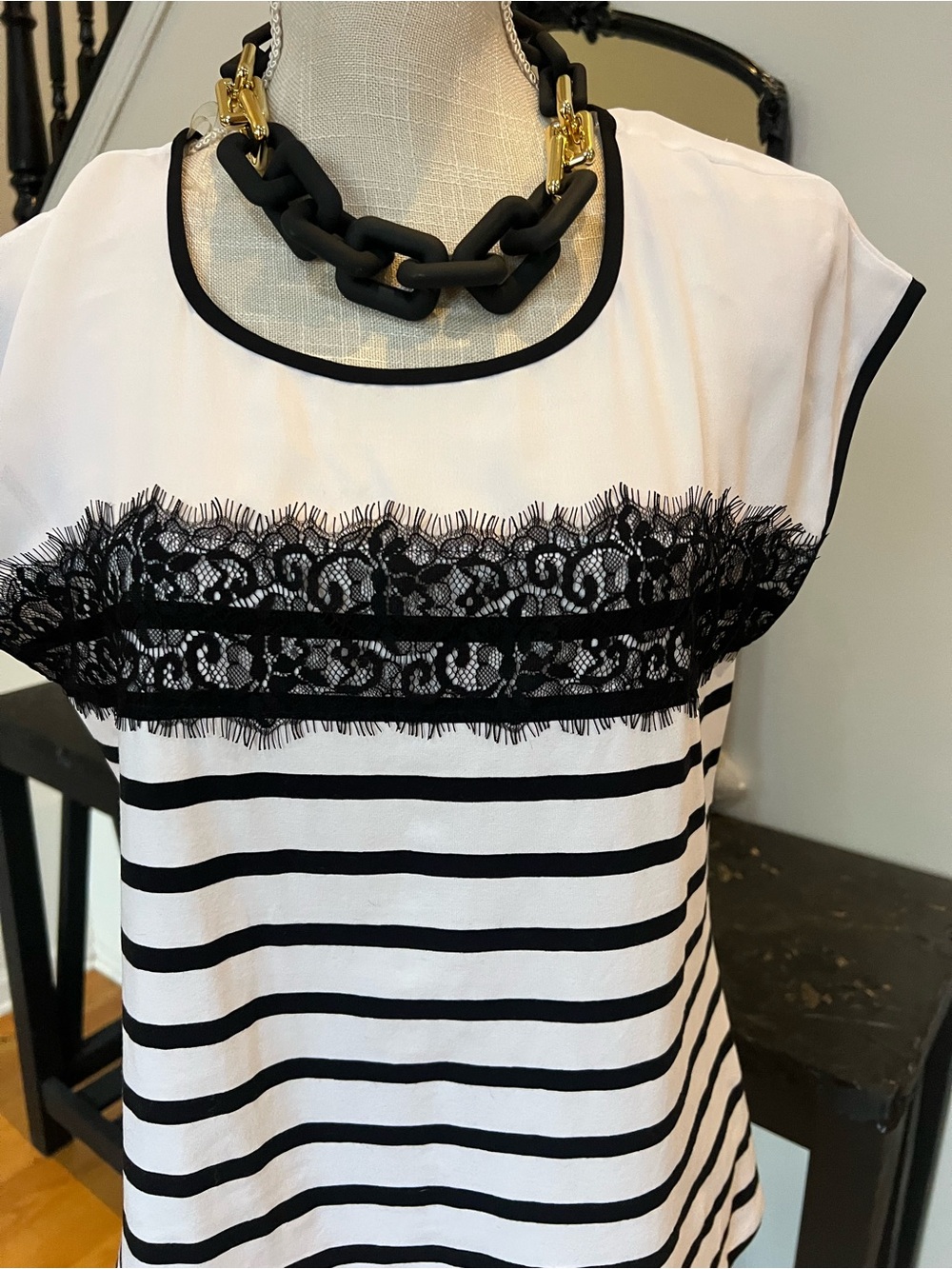 HeartSoul White Tunic Top with Black Trim